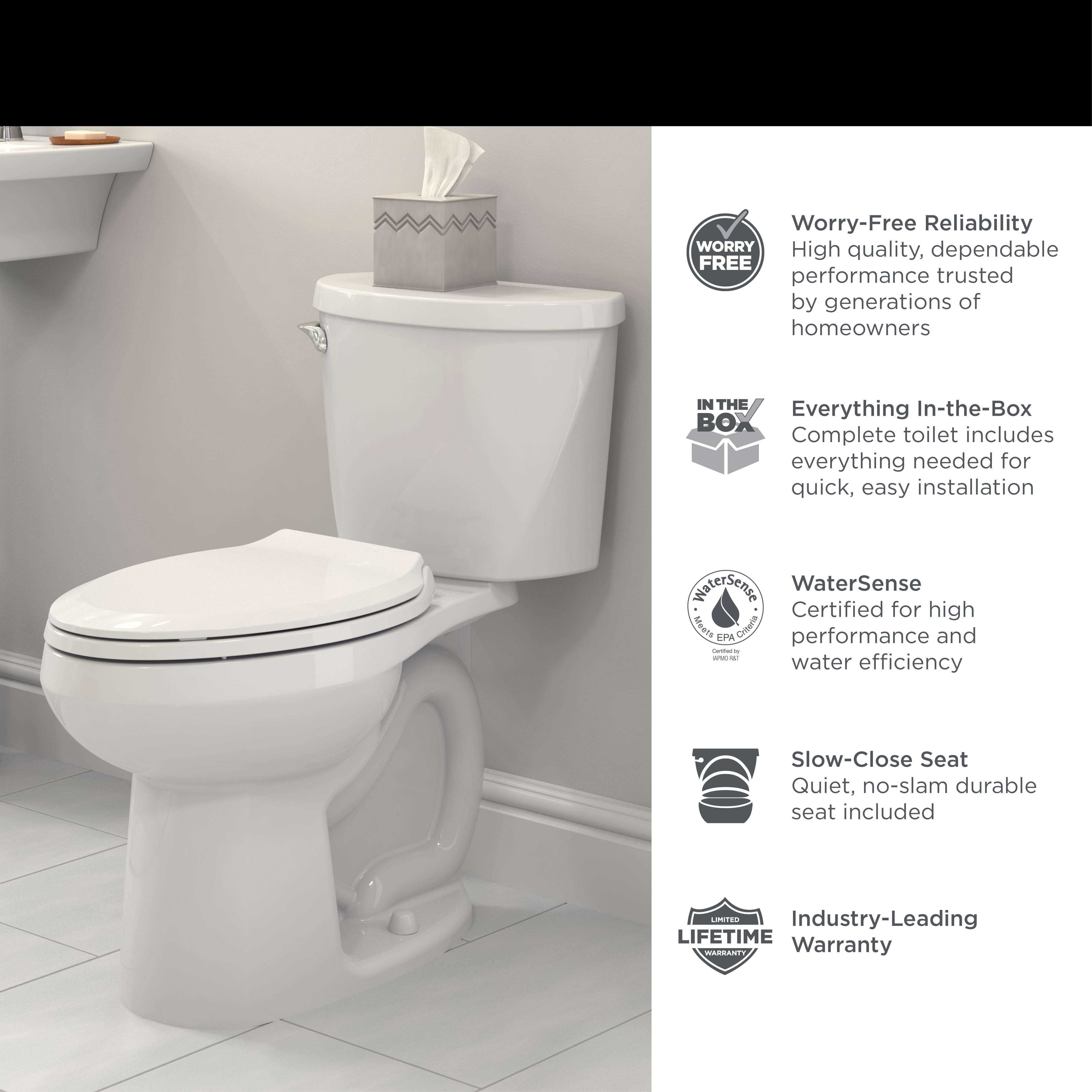 Reliant® TwoPiece Standard Height Elongated Toilet with Seat